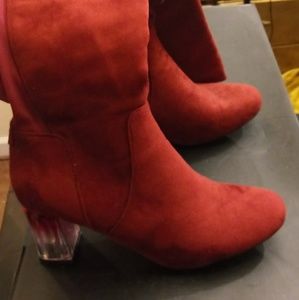 Burgandy perspecx heel calf boots! Gently worn!